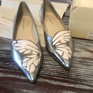 Sophia Webster silver rose gold flats. Never worn